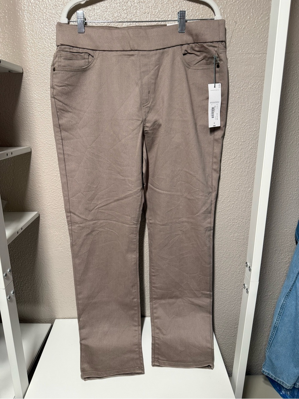 Liz Claiborne Taupe Stretch Straight-Leg Chinos